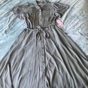 Sage green flutter sleeve dress with tie waist